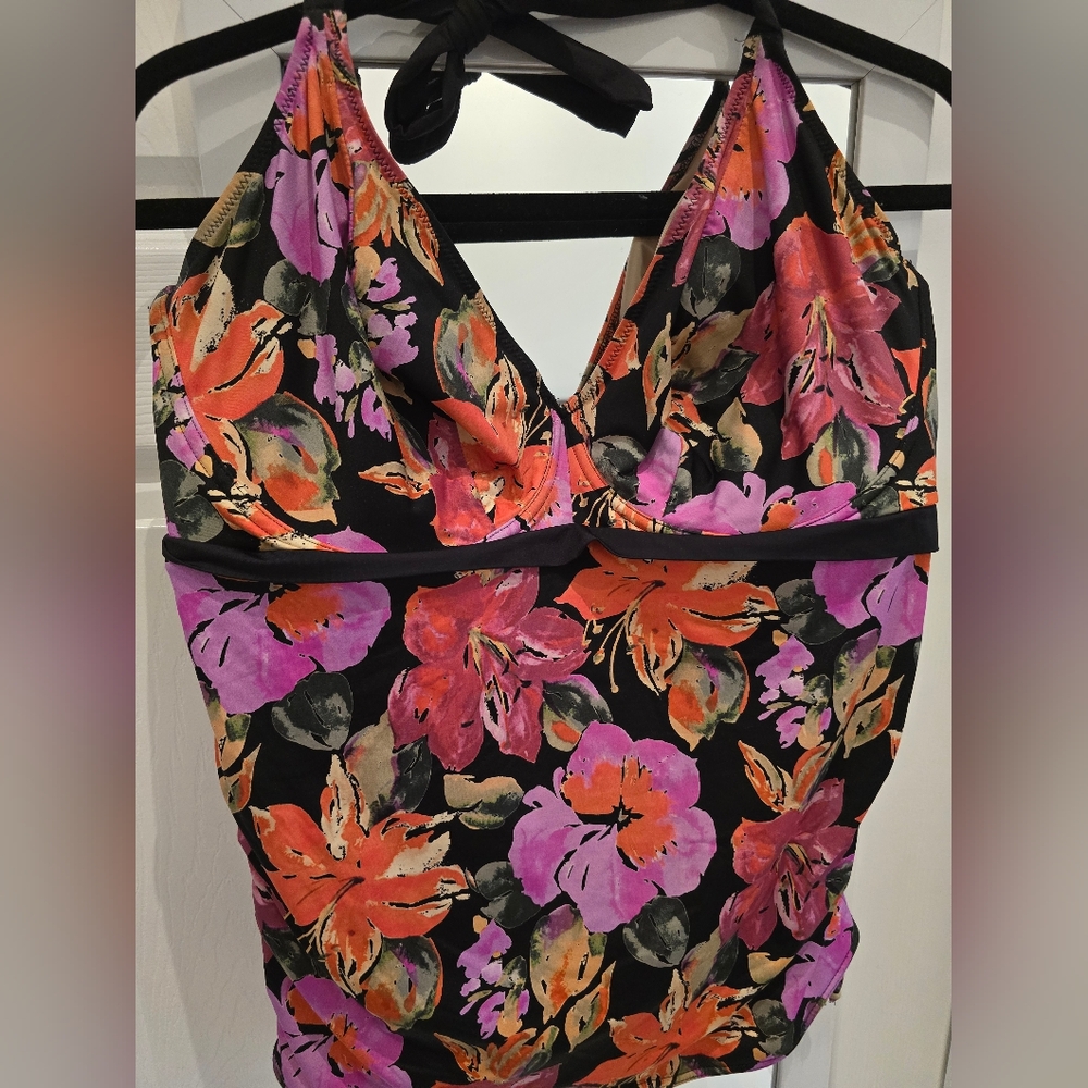 Fantasie Black One-Piece with Orange and Pink Floral Print